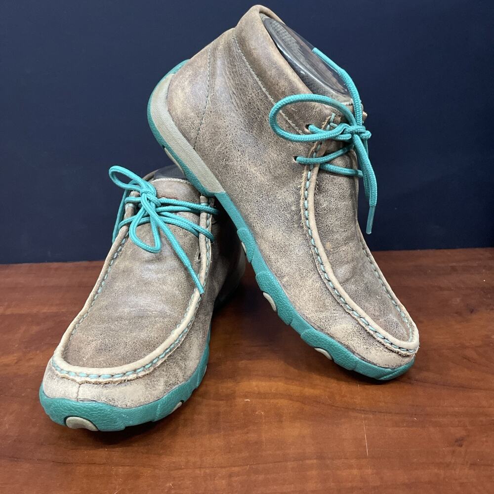 Twisted X Bomber sz 6.5 Chukka Driving Moccasin Brown Teal Leather Women Boots